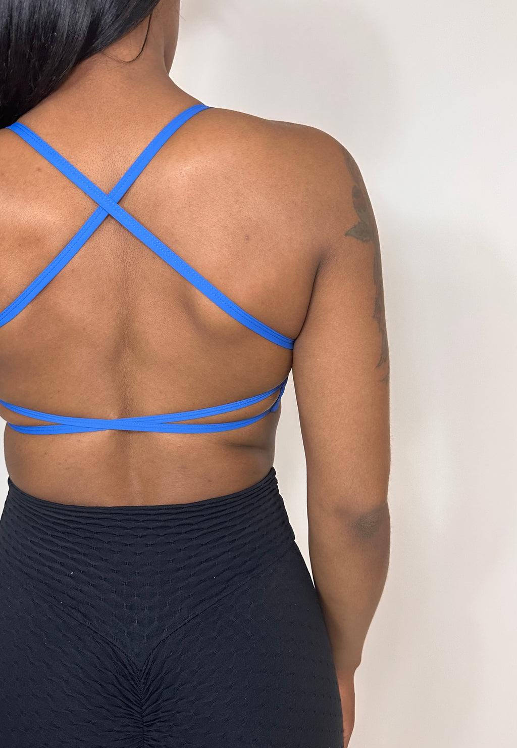 Royal blue cross back sports bra