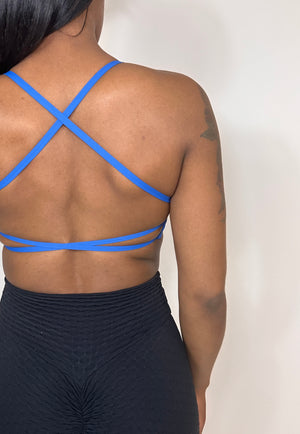 Royal blue cross back sports bra