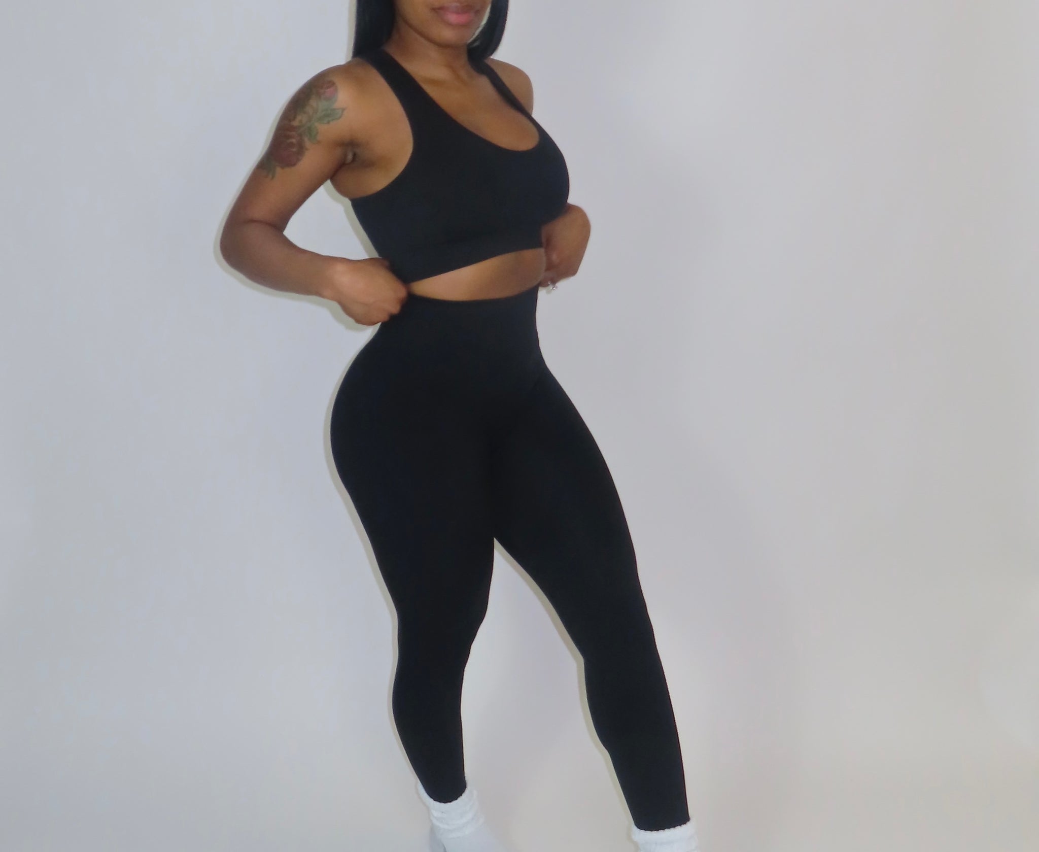 Black Basic Solid Sport Active Two Piece set