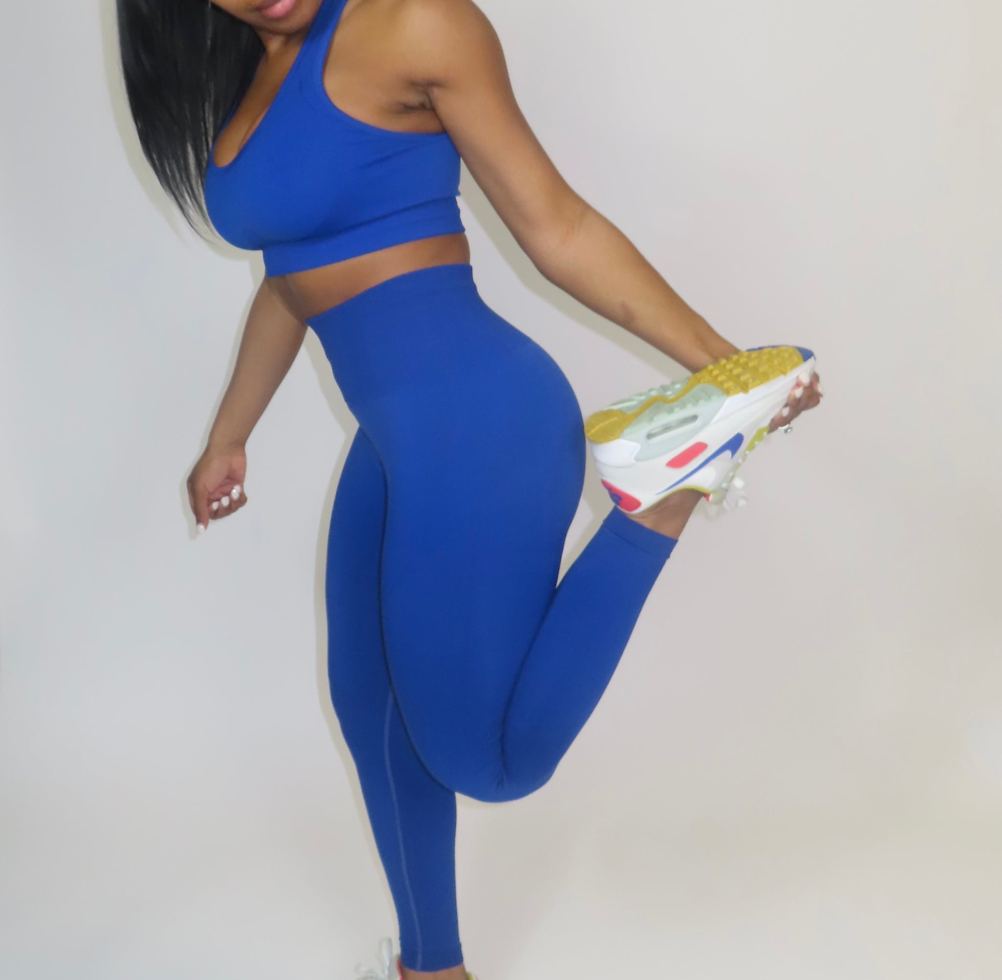 Blue Basic Solid color active Two Piece set