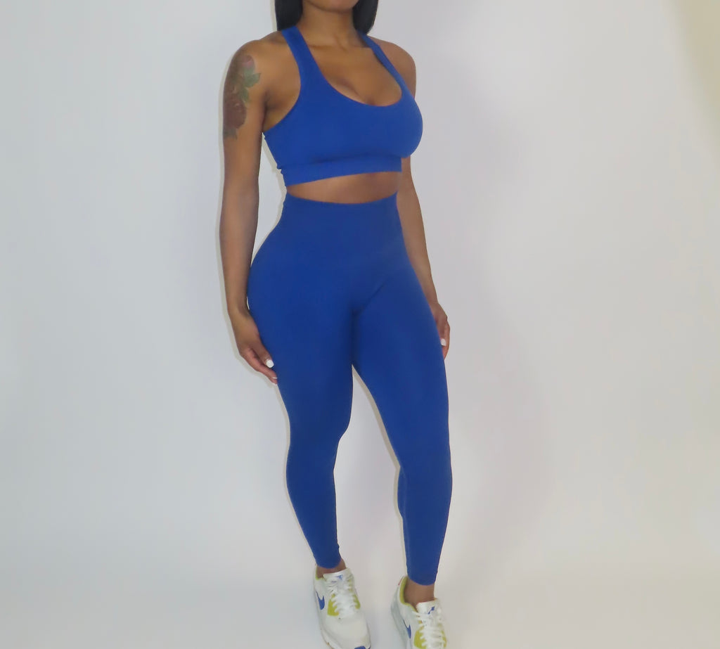 Blue Basic Solid color active Two Piece set