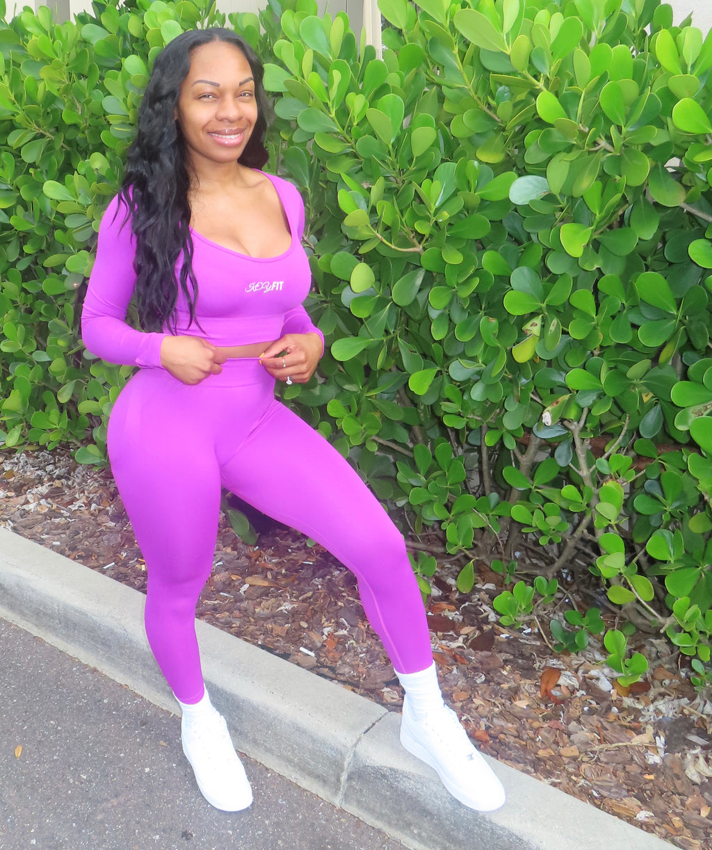 Fuchsia Purple long sleeve/ Short sleeve Active set